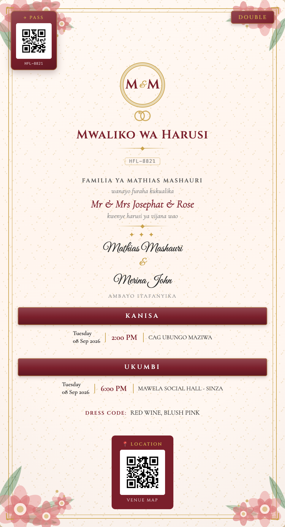 A QR invitation card generated by HaflaFund
